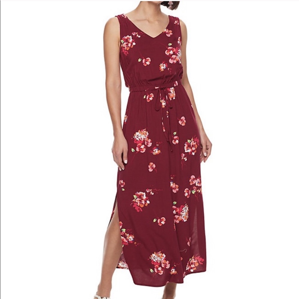 Apt 9. Maroon Floral Sleeveless Maxi Dress—M